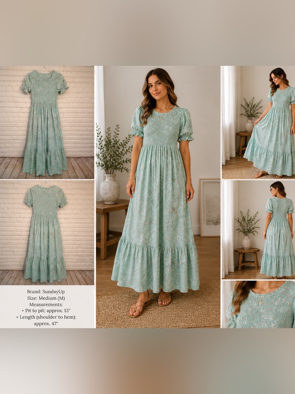 SundayUp Women’s Smocked Maxi Dress – Size M 🌿👗